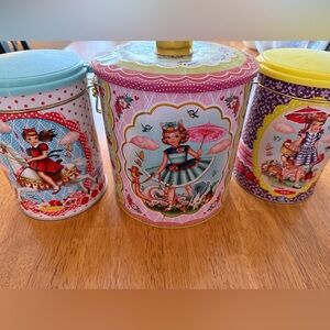 Set of 3 - whimsical metal kitchen canisters